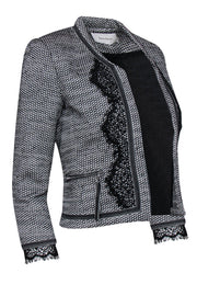 Current Boutique-SemSem - Black & White Woven Cropped Jacket w/ Lace Sz 4