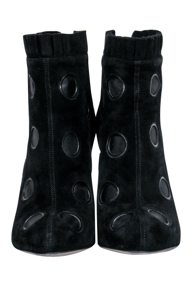 Current Boutique-Sergio Rossi - Black Suede Stiletto Booties w/ Mesh Polka Dot Design Sz 6