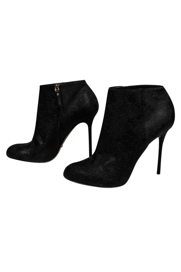 Current Boutique-Sergio Rossi - Black Textured Stiletto Ankle Booties Sz 9.5