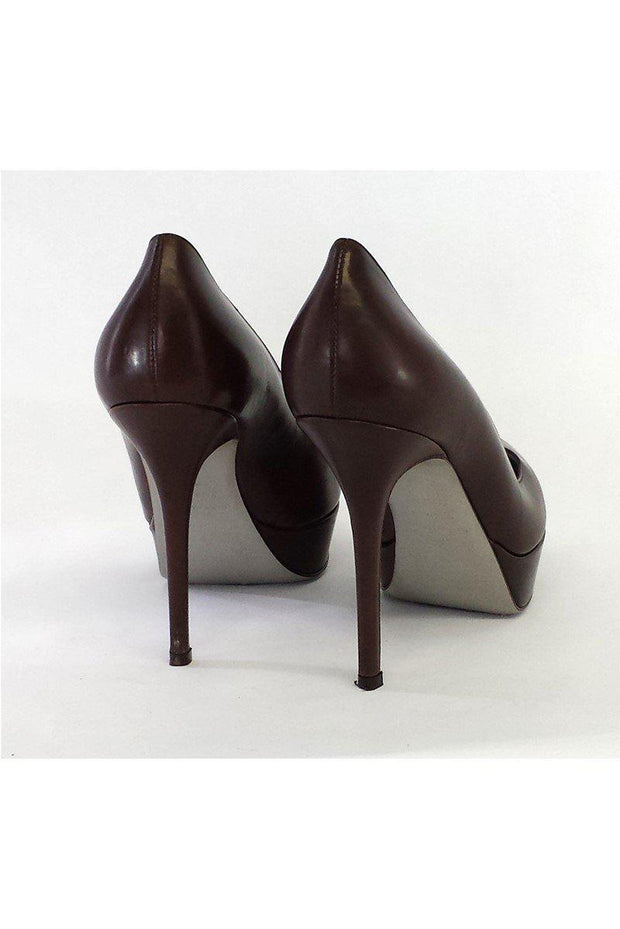 Current Boutique-Sergio Rossi - Brown Leather Pointed Toe Platform Pumps Sz 7.5