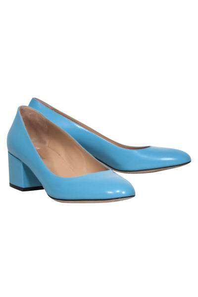 Current Boutique-Sergio Rossi - Robin Egg Blue Patent Leather Block Heel Pumps Sz 8.5