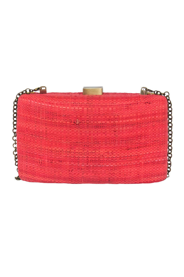 Current Boutique-Serpui - Coral Wicker Structured Chain Crossbody w/ Butterfly Embroidery