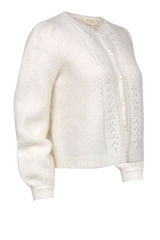 Current Boutique-Sezane - Cream Fuzzy Knit Puff Sleeve Cardigan Sz XS