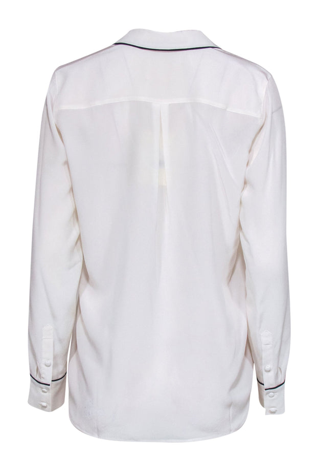 Current Boutique-Sezane - White Silk Crepe Button-Up Blouse w/ Black Trim Sz 8