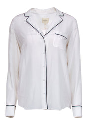 Current Boutique-Sezane - White Silk Crepe Button-Up Blouse w/ Black Trim Sz 8