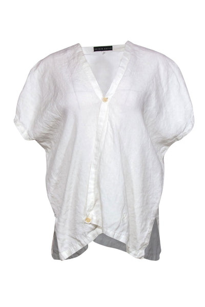 Current Boutique-Shirin Guild - White Linen Draped Asymmetric Blouse Sz S