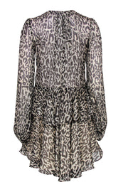 Current Boutique-Shona Joy - Beige Leopard Print Long Sleeve Tiered Fit & Flare Dress Sz 4