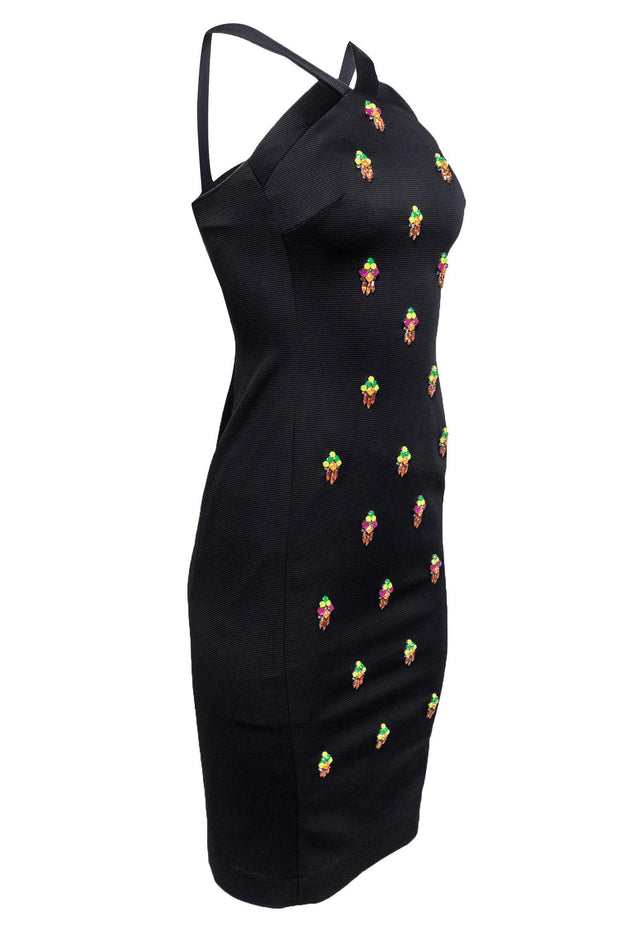 Current Boutique-Shoshanna - Black Midi Dress w/ Multicolored Embellishments Sz 0