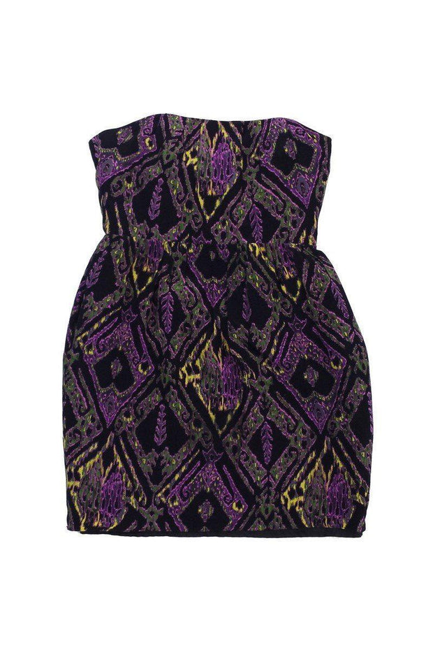 Current Boutique-Shoshanna - Black & Purple Print Silk Strapless Dress Sz S