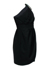 Current Boutique-Shoshanna - Black Ruched One-Shoulder Sheath Dress w/ Jeweled Design Sz 6