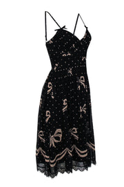 Current Boutique-Shoshanna - Black Silk A-Line Cocktail Dress w/ Lace Trim & Nude Print Sz 2