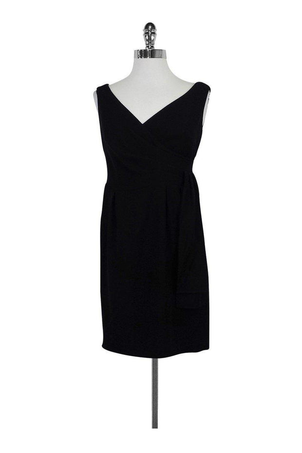 Current Boutique-Shoshanna - Black V-Neck Dress w/ Side Pleated Detail Sz 4