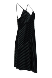 Current Boutique-Shoshanna - Black Velvet Zig-Zag Stripe Embossed Midi Dress w/ Asymmetrical Hem Sz 10