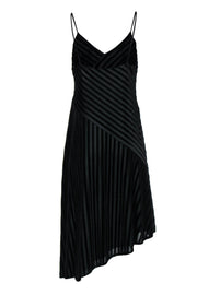 Current Boutique-Shoshanna - Black Velvet Zig-Zag Stripe Embossed Midi Dress w/ Asymmetrical Hem Sz 10