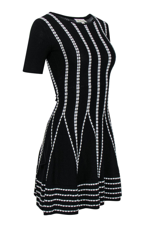 Current Boutique-Shoshanna - Black & White Textured Knit Flare Dress Sz P