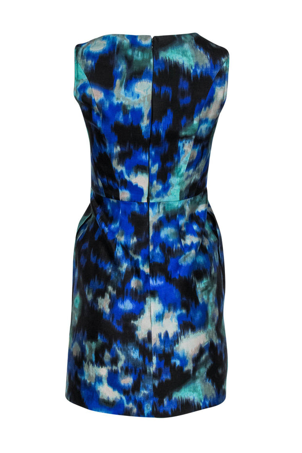 Current Boutique-Shoshanna - Blue, Black & Green Watercolor Print Fit & Flare Dress Sz 4