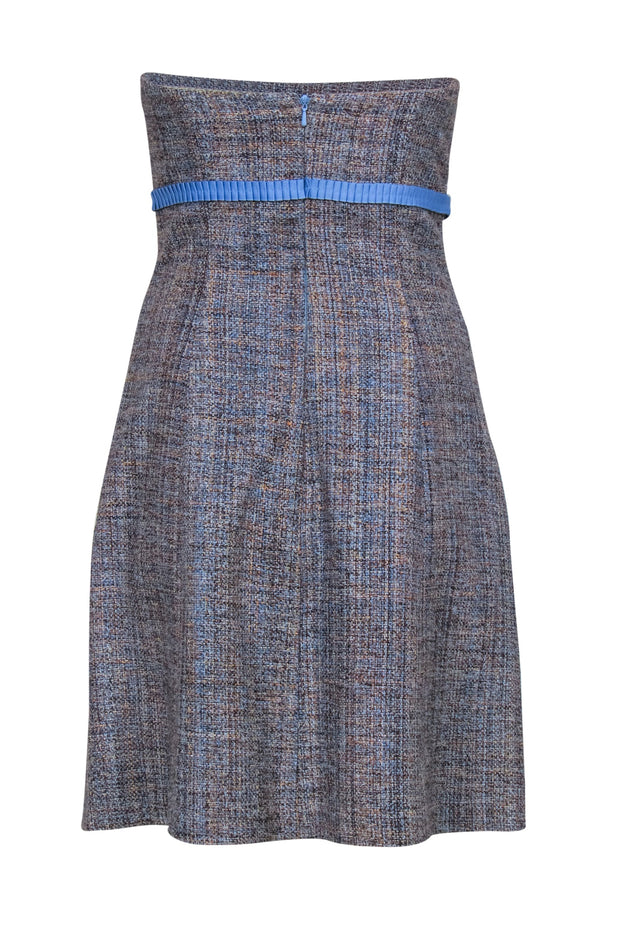 Current Boutique-Shoshanna - Blue & Brown Tweed Strapless Silk A-Line Dress Sz 4