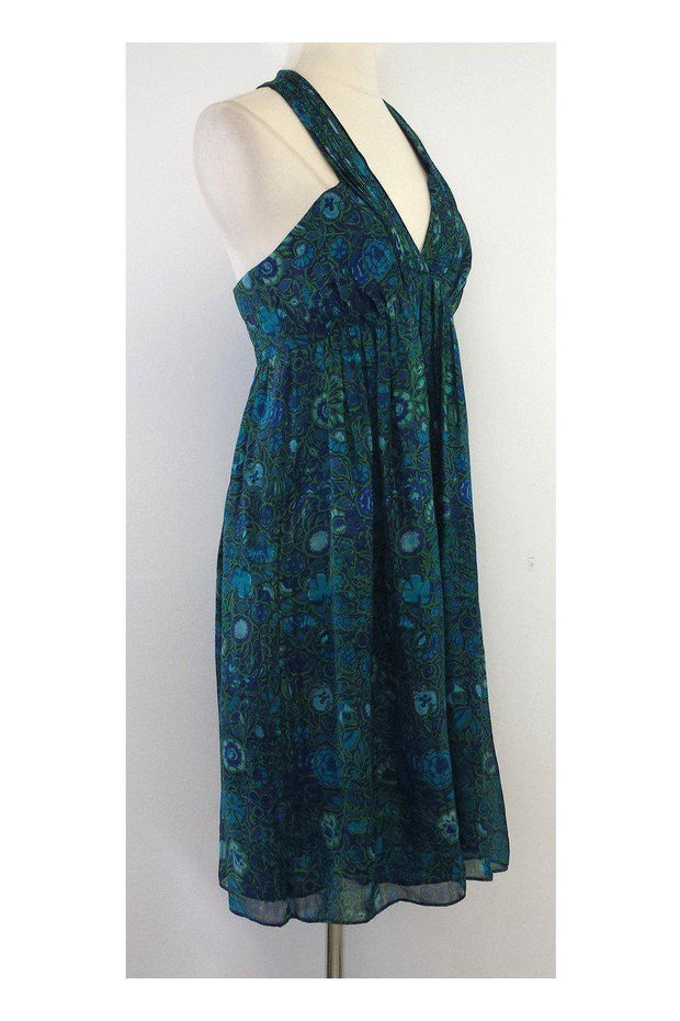 Current Boutique-Shoshanna - Blue & Green Floral Silk Sleeveless Dress Sz 4