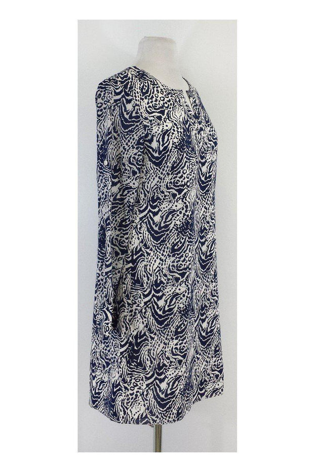 Current Boutique-Shoshanna - Blue & White Silk Long Sleeve Shift Dress Sz 4