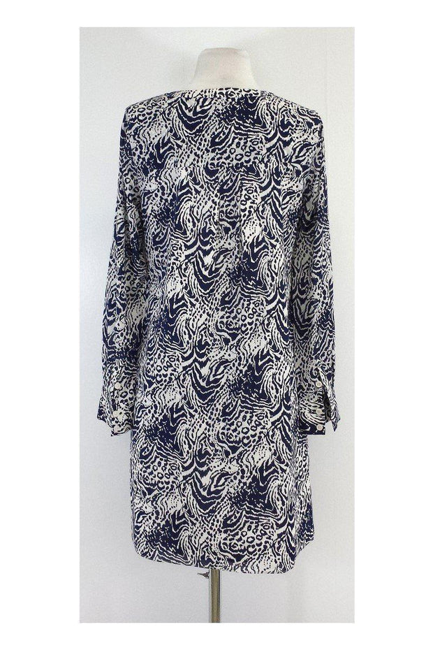 Current Boutique-Shoshanna - Blue & White Silk Long Sleeve Shift Dress Sz 4