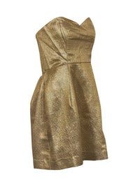 Current Boutique-Shoshanna - Gold Sparkly Textured Pleated Strapless Sheath Dress Sz 8