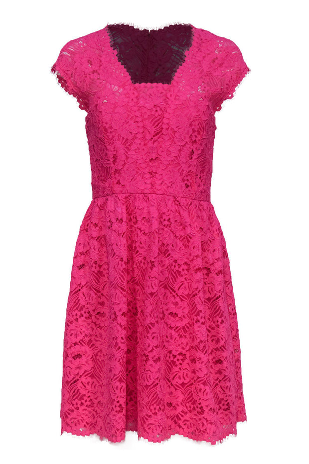 Current Boutique-Shoshanna - Hot Pink Lace Sleeveless Fit & Flare Dress Sz 12