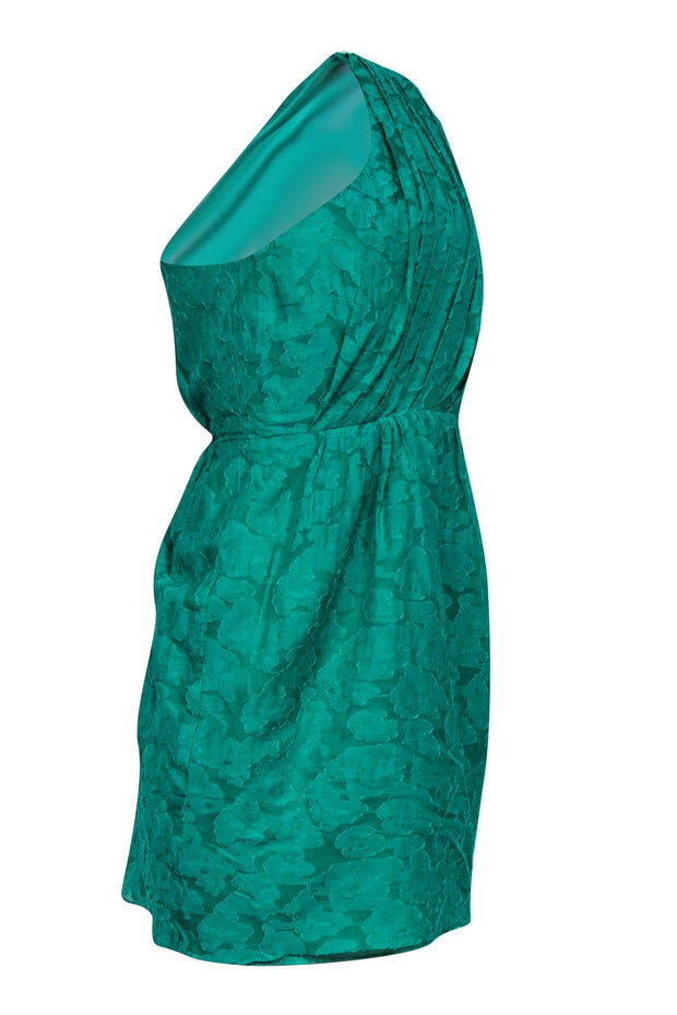 Current Boutique-Shoshanna - Kelly Green Pleated One-Shoulder Cocktail Dress Sz 8