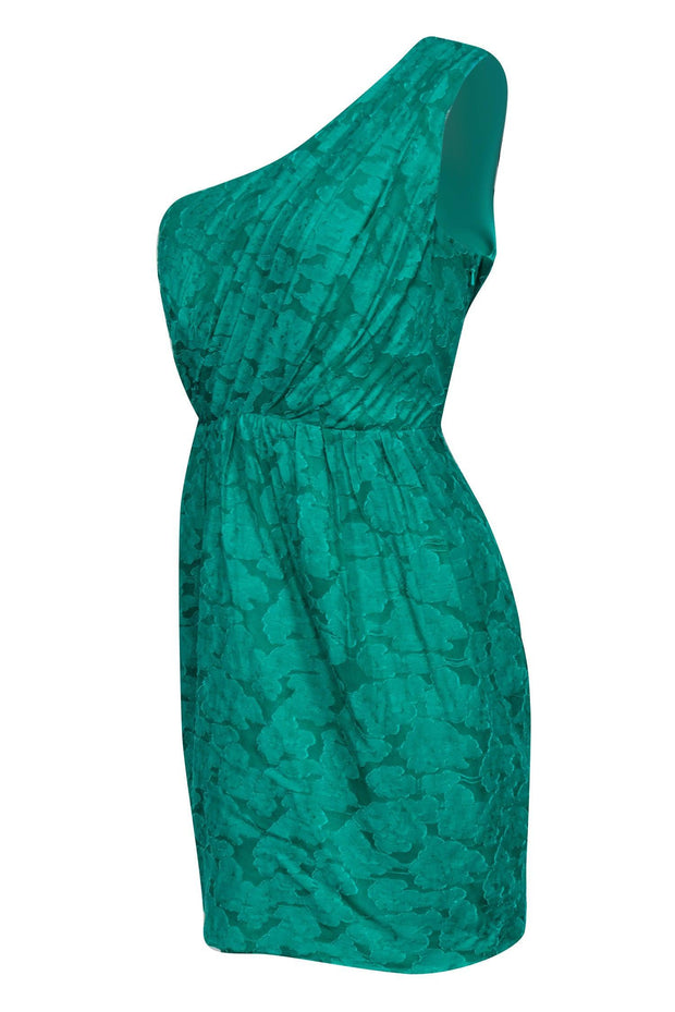 Current Boutique-Shoshanna - Kelly Green Pleated One-Shoulder Cocktail Dress Sz 8