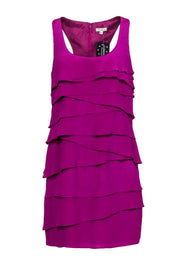 Current Boutique-Shoshanna - Magenta Textured Tiered Sleeveless Racerback Silk Shift Dress Sz 4