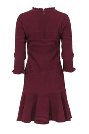 Current Boutique-Shoshanna - Maroon Textured Ruffled Sheath Dress w/ Flounce Hem Sz 4