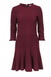 Current Boutique-Shoshanna - Maroon Textured Ruffled Sheath Dress w/ Flounce Hem Sz 4