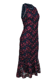 Current Boutique-Shoshanna Midnight - Navy & Maroon Floral Lace Sleeveless Midi Dress w/ Eyelet Trim Sz 8