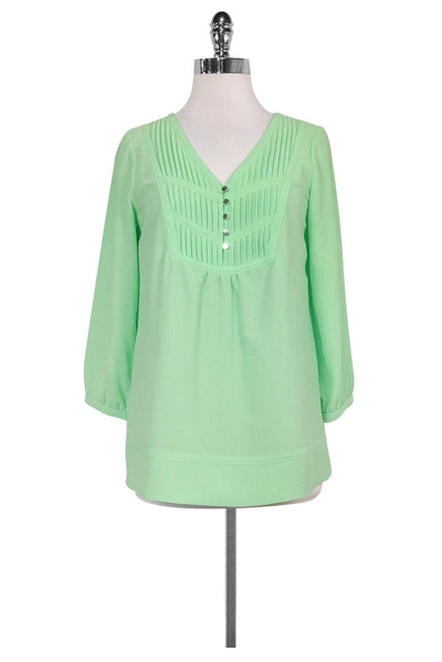 Current Boutique-Shoshanna - Mint Green V-Neck Blouse Sz 2