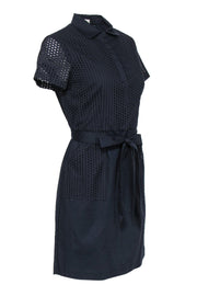 Current Boutique-Shoshanna - Navy Cotton Collared Fit & Flare Eyelet Dress Sz 6