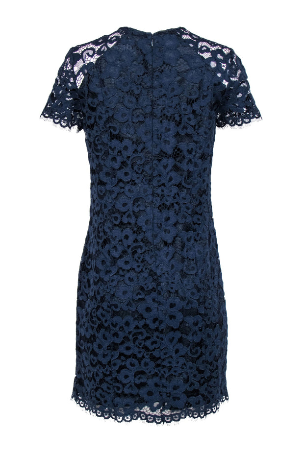 Current Boutique-Shoshanna - Navy Floral Lace Short Sleeve Shift Dress Sz 6