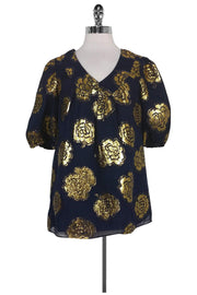 Current Boutique-Shoshanna - Navy & Gold Blouse Sz 6