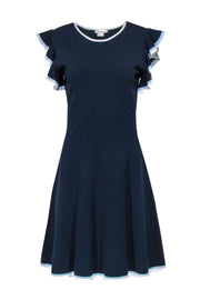 Current Boutique-Shoshanna - Navy Knit Ruffled Sleeve Dress w/ Piping Sz L