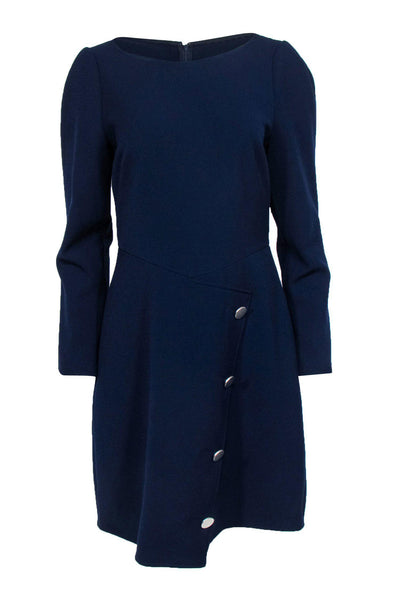 Current Boutique-Shoshanna - Navy Puffed Shoulder Dress w/ Front Gold Buttons Sz 8