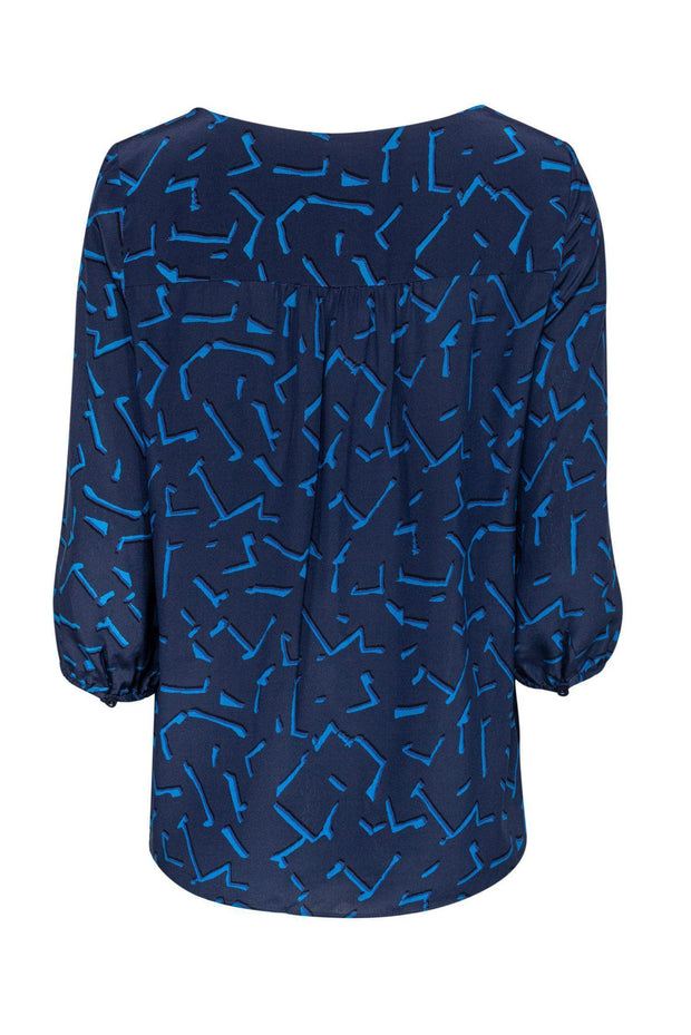 Current Boutique-Shoshanna - Navy Silk Blouse w/ Geometric Print Sz 6