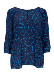 Current Boutique-Shoshanna - Navy Silk Blouse w/ Geometric Print Sz 6