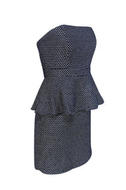 Current Boutique-Shoshanna - Navy & White Woven Strapless Peplum Dress Sz 4