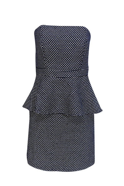 Current Boutique-Shoshanna - Navy & White Woven Strapless Peplum Dress Sz 4