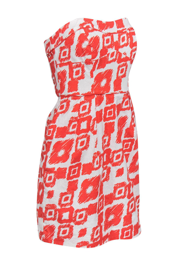 Current Boutique-Shoshanna - Orange & White Printed Strapless Sheath Dress Sz 2