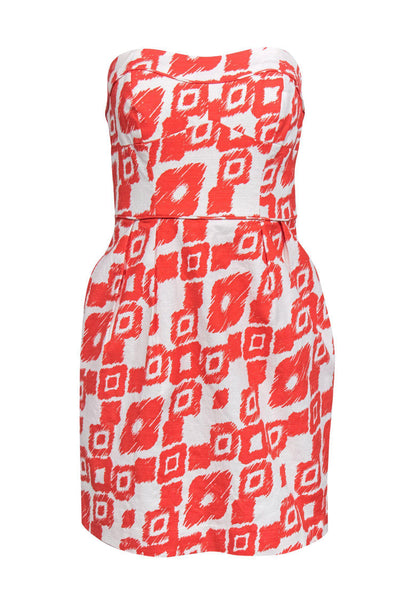 Current Boutique-Shoshanna - Orange & White Printed Strapless Sheath Dress Sz 2