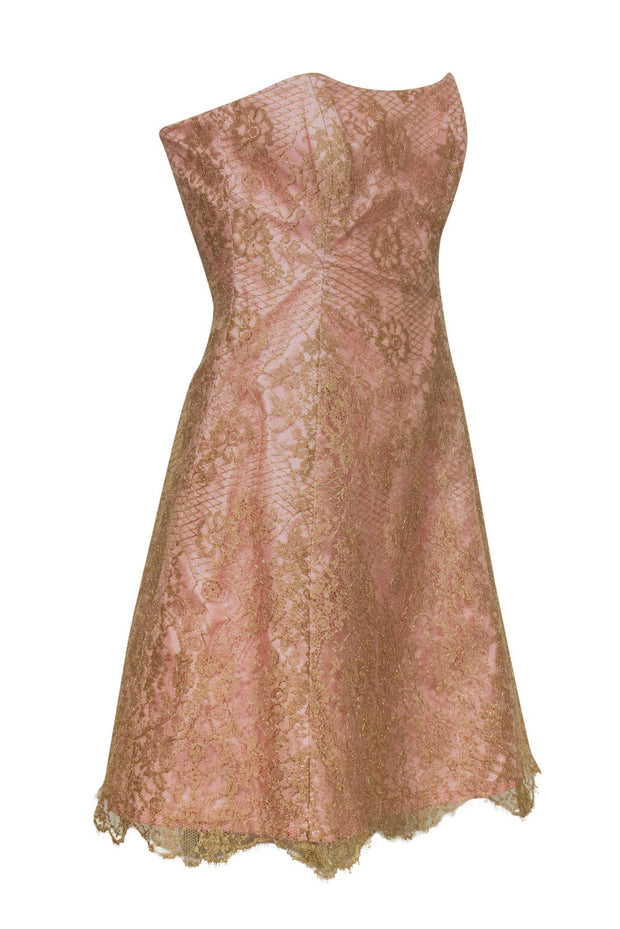 Current Boutique-Shoshanna - Pink & Gold Lace Strapless A-Line Dress Sz 0