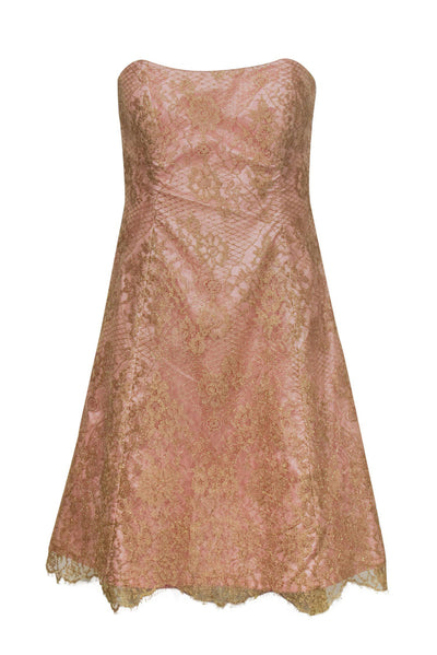 Current Boutique-Shoshanna - Pink & Gold Lace Strapless A-Line Dress Sz 0