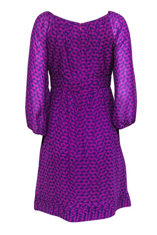 Current Boutique-Shoshanna - Purple Geometric Empire Waist Dress w/ Puff Sleeves Sz 8