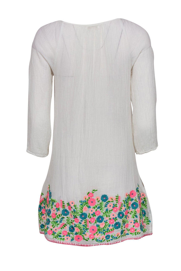 Current Boutique-Shoshanna - White Semi-Sheer Cotton Dress w/ Bright Embroidery Sz M