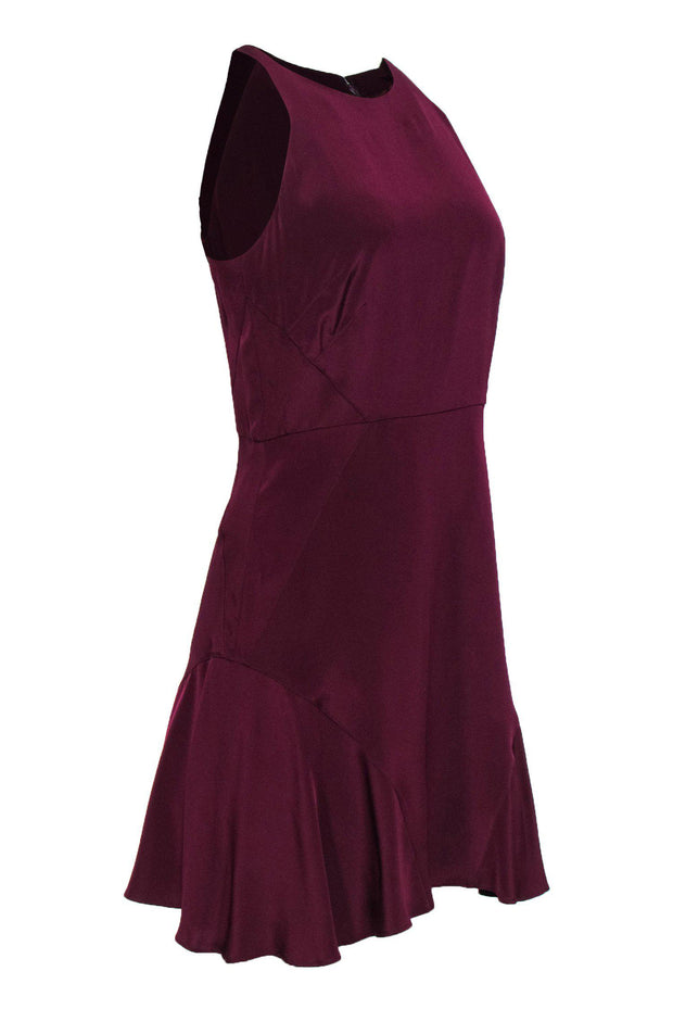 Current Boutique-Shoshanna - Wine Red Silk Satin Flared Cocktail Dress Sz 6