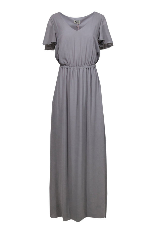 Current Boutique-Show Me Your Mumu - Light Grey Flutter Sleeve Maxi Dress Sz M